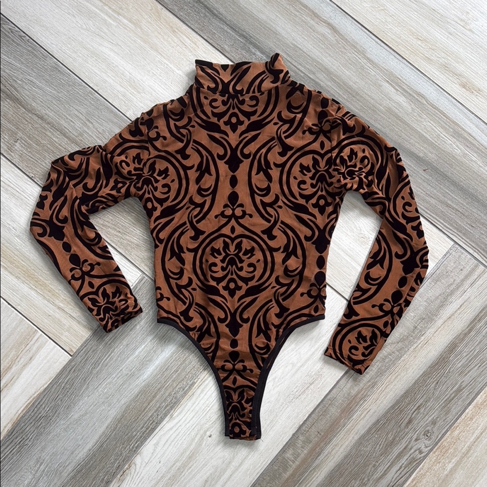 Avidlove Brown and Black Patterned Bodysuit Size Small